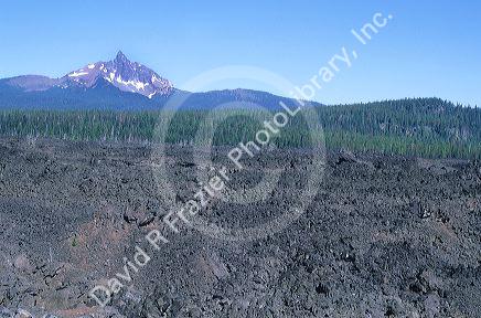 Mt. Washington elevation 7794 in Central Oregon.  Lava flow in the foreground.