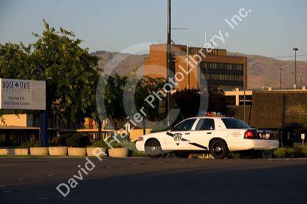Police car responding to  an incident in Boise, Idaho, USA.