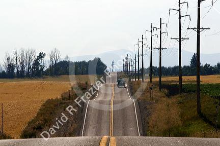 Power lines along Idaho Highway 32 near Ashton, Idaho, USA.