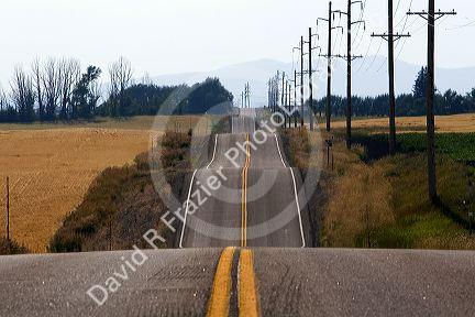 Power lines along Idaho Highway 32 near Ashton, Idaho, USA.