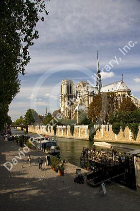 Notre Dame de Paris located along the Seine River in Paris, France.
