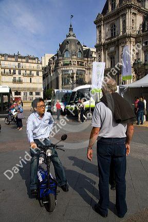 Electric concept car public exhibition in front of the Hotel de Ville in Paris, France.