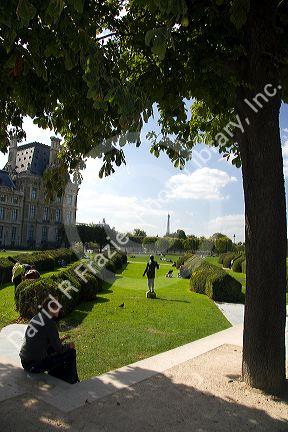 Visitors at the Tuileries Garden near the Lourve in Paris, France.