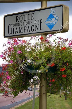 Tourism road signs for the Champagne province of northeast France.