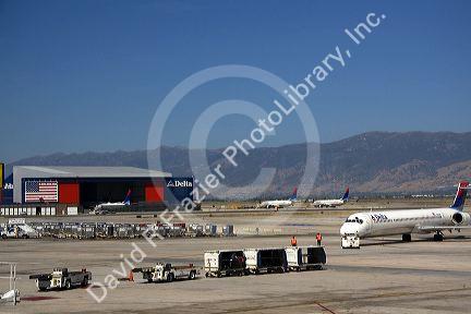 Delta Air Lines hub at the Salt Lake City International Airport in Salt Lake City, Utah, USA.