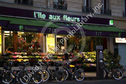 Flower shop in the evening light located in Paris, France.