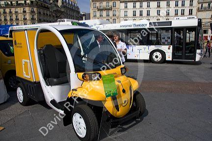 Electric concept car public exhibition in front of the Hotel de Ville in Paris, France.
