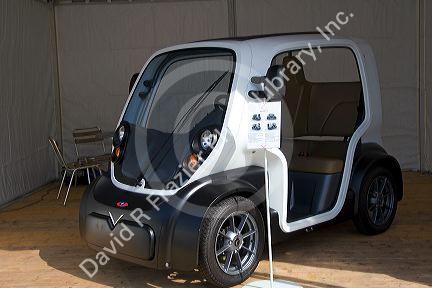 Electric concept car public exhibition in front of the Hotel de Ville in Paris, France.