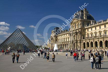 The glass pyramid at the Louvre Palace housing the Louvre Museum in Paris, France.