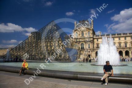 The glass pyramid at the Louvre Palace housing the Louvre Museum in Paris, France.