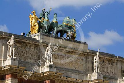 Quadriga atop the Arc de Triomphe du Carrousel in Paris, France.