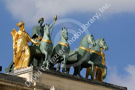 Quadriga atop the Arc de Triomphe du Carrousel in Paris, France.