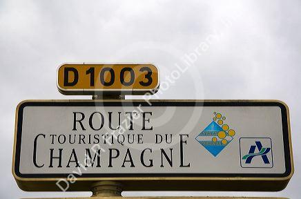 Tourism road signs for the Champagne province of northeast France.