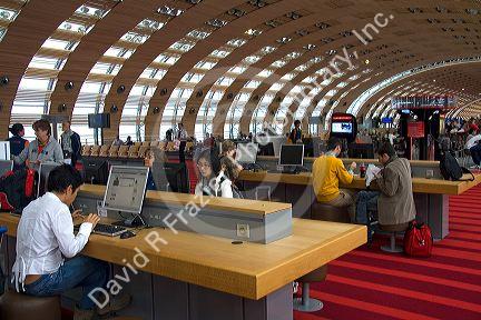 Interior of terminal E in the Paris-Charles de Gaulle Airport, Paris, France.