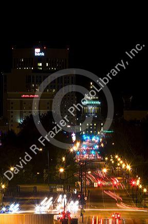 View of Capital Boulevard at night in Boise, Idaho.