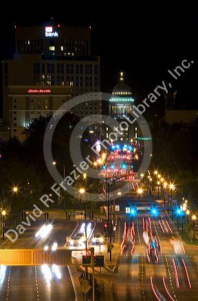 View of Capital Boulevard at night in Boise, Idaho.