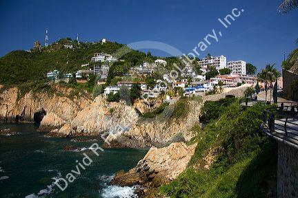 Cliffside housing along the bay at Acapulco, Guerrero, Mexico.