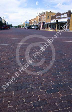 Red brick main street in Russel, Kansas.