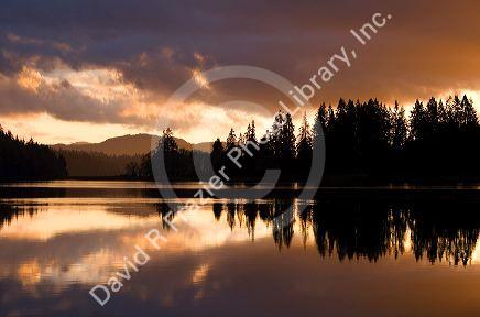 Sunset on Hammersley Inlet near Shelton, Washington, USA.