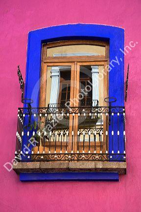 Colorful window on a building in the city of Puebla, Puebla, Mexico.