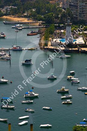 Boats anchored in the Acapulco Bay at Acapulco, Guerrero, Mexico.