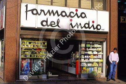 Pharmacy store front in Santiago, Chile.