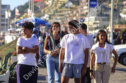 Group of Chilean teenagers in Vina del Mar, Chile.