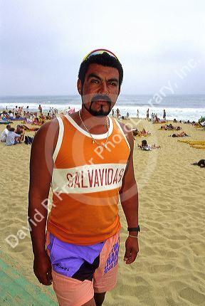 Lifeguard on the beach at Vina del Mar, Chile.