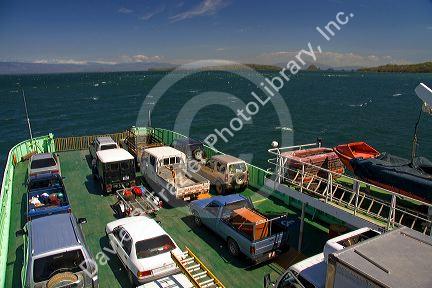 A car ferry traveling on the Gulf of Nicoya from Playa Naranjo to Puntarenas, Costa Rica.