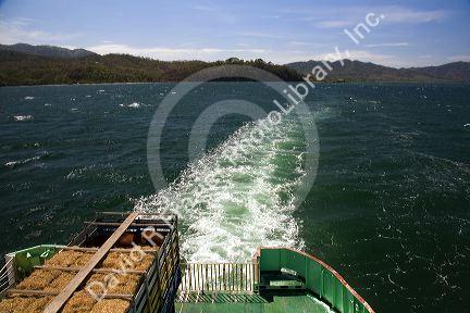 A car ferry traveling on the Gulf of Nicoya from Playa Naranjo to Puntarenas, Costa Rica.