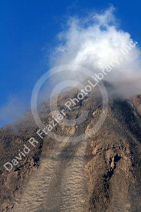 Arenal Volcano erupting during the day near La Fortuna, San Carlos, Costa Rica.
