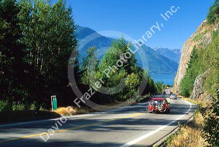 Highway scene showing sea and sky near Vancouver, Canada enroute to Whistler.