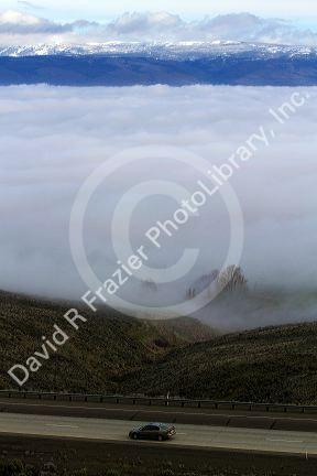 Valley fog and the Cascade Range near Ellensburg, Washington, USA.