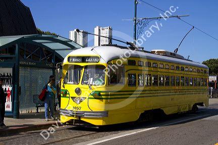 Retro streetcar public transportation in San Francisco, California, USA.