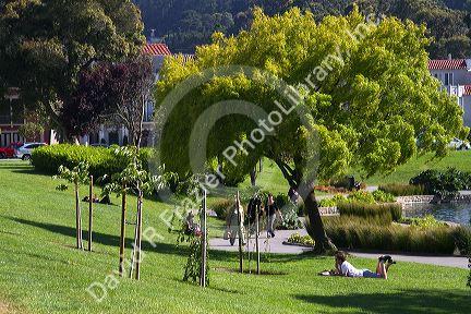 Visitors outside the Exploratorium in San Francisco, California, USA.