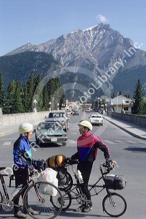 Cyclists in Banff, Alberta, Canada.