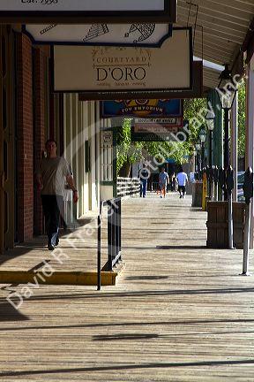 Wood board sidewalks at Old Sacramento State Historic Park in Sacramento, Califorina, USA.