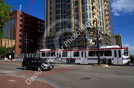 The TRAX light rail system in Salt Lake City, Utah, USA.