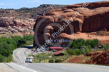 Hole In The Rock roadside tourist attraction along U.S. Route 191 near Moab, Utah, USA.