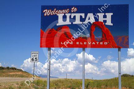 Welcome to Utah road sign along U.S. Route 491 east of Montecello, Utah, USA.