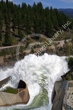 High water during spring runoff at Cascade Dam and the North Fork of the Payette River, Idaho, USA.