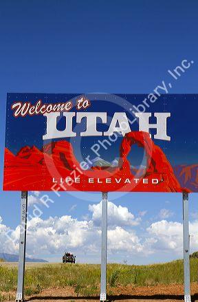 Welcome to Utah road sign along U.S. Route 491 east of Montecello, Utah, USA.