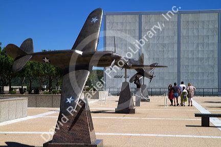 Bronze sculpures of vintage WW11 aircraft at the Air Force Academy in Colorado Springs, Colorado, USA.