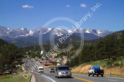 The town of Estes Park located at the entrance to Rocky Mountain National Park in Colorado, USA.