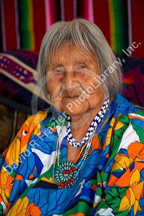 Native Pueblo elderly woman in San Felipe Pueblo, New Mexico, USA.
