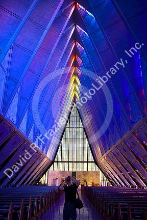 Interior of the Cadet Chapel at the Air Force Academy in Colorado Springs, Colorado, USA.