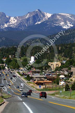 The town of Estes Park located at the entrance to Rocky Mountain National Park in Colorado, USA.