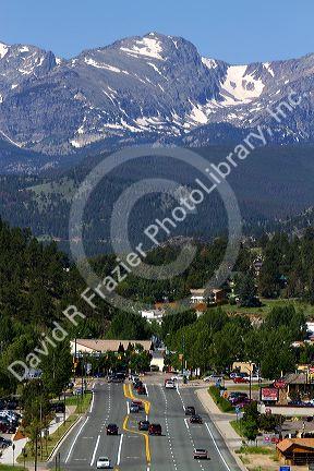 The town of Estes Park located at the entrance to Rocky Mountain National Park in Colorado, USA.