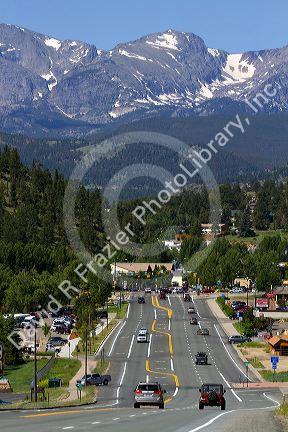 The town of Estes Park located at the entrance to Rocky Mountain National Park in Colorado, USA.