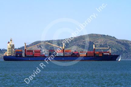 Container ship in San Francisco Bay, California, USA.